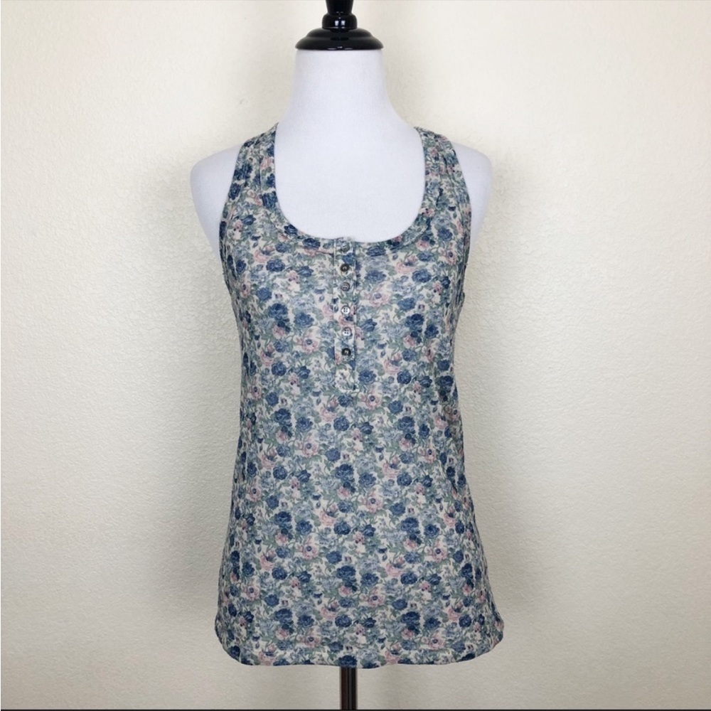 Forever 21 Green Blue & Pink Floral Crochet Back Tank Top - Size Small